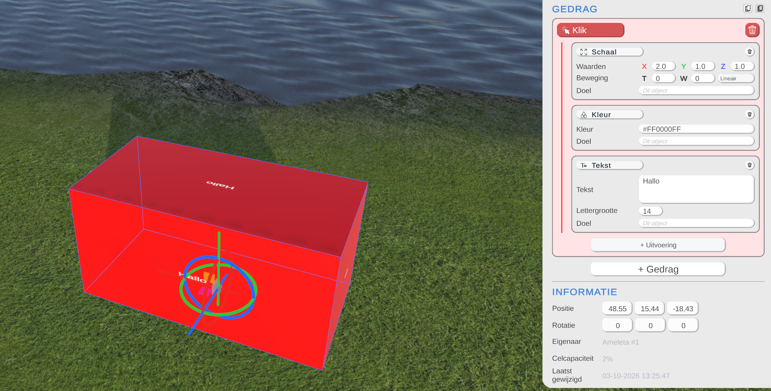 Een interactief object met meerdere uitvoeringen in de Inspector.